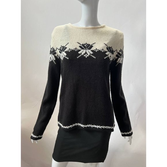 Charter Club Womens Pullover Sweater Black White Nordic Fair Isle Long Sleeve M - Picture 1 of 12